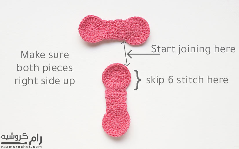 Join the two pieces by slip stitching as shown - Raam Crochet